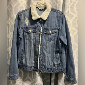 Ci Sono Distressed Denim Jacket w/ Fur Collar